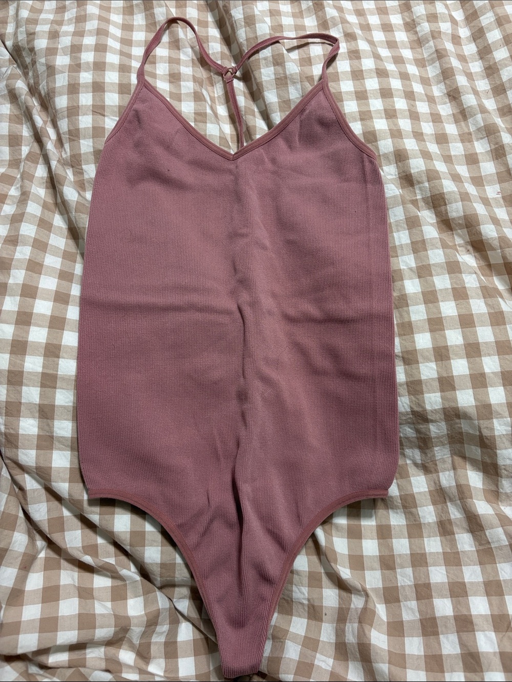 Dusty Rose Ribbed V-Neck Bodysuit